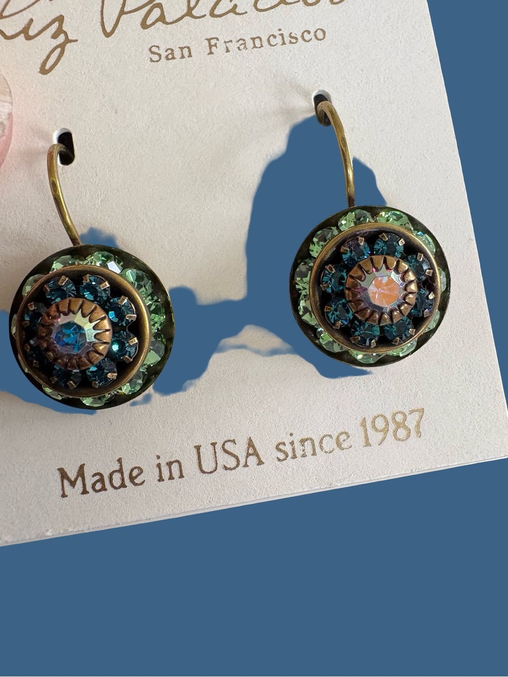 Liz Palacios Green and Teal Crystal Drop Earrings